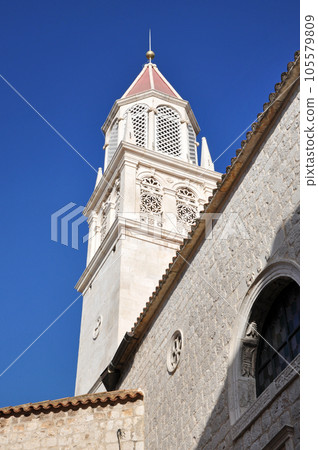 Catholic church tower in Trogir, Croatia 105579809
