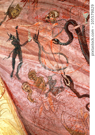 The purgatory on a mural. Tismana, Romania The purgatory on a mural. Tismana, Romania 105579829