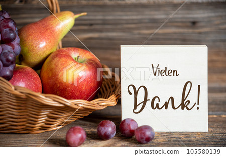 Fall Decoration with Fruits and Text Vielen Dank Fall Decoration with Fruits and Text Vielen Dank 105580139