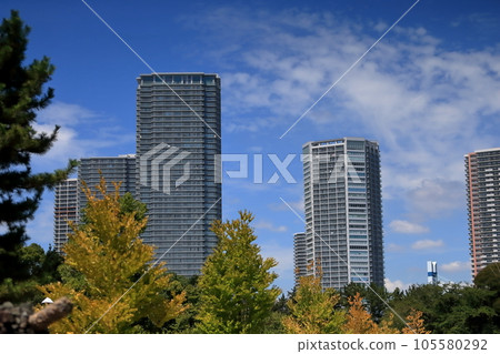 Blue sky and tower apartment 105580292