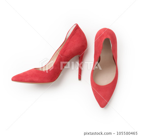 Elegant women's leather stilettos. A new pair of shoes on a white background. 105580465