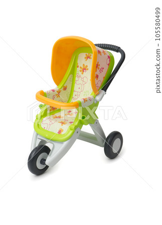 Toy baby stroller isolated on white background Toy baby stroller isolated on white background 105580499
