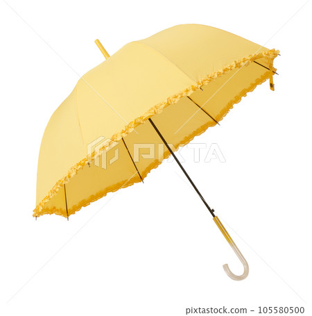 Open yellow umbrella on white background 105580500