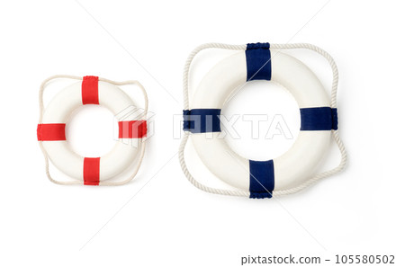 Two decorative life buoys on a white background 105580502