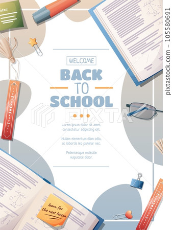 Flyer template with textbook with stationery. School time, back to school, education. Flyer, poster, banner size a 4 Flyer template with textbook with stationery. School time, back to school, education. Flyer, poster, banner size a 4 105580691