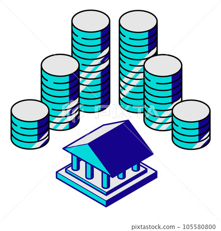 Illustration of isometric bank, museum image icon and stacking coins 105580800