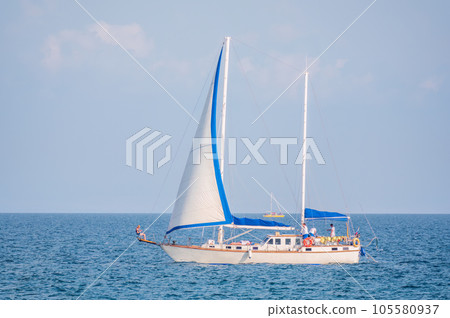 Sailing yacht in the blue calm sea. 105580937