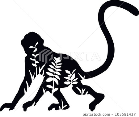 Monkey - Floral Animals Vector, Cut Stencil, Laser Cut Monkey - Floral Animals Vector, Cut Stencil, Laser Cut 105581437
