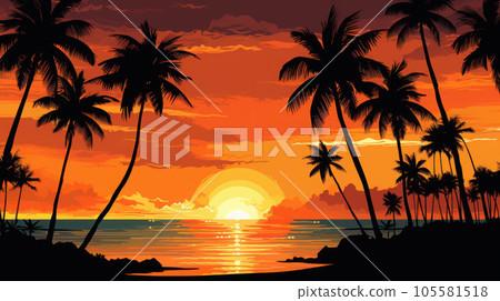 coconut trees silhouette sunset on the beach coconut trees silhouette sunset on the beach 105581518