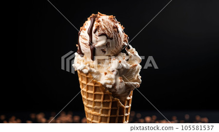 Vanilla chocolate ice cream in a cone 105581537