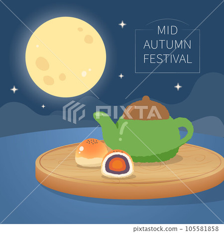 Celebration Mid-Autumn Festival, Evening Eating Mooncakes 105581858