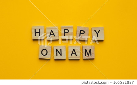 August 20-31, Happy Onam Festival, minimalistic banner with the inscription in wooden letters 105581887