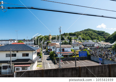 View from JR Chuo Line Takao Station Takao Mikoromo Reido Hall Blue Summer Sky Hachioji City, Tokyo View from JR Chuo Line Takao Station Takao Mikoromo Reido Hall Blue Summer Sky Hachioji City, Tokyo 105581939