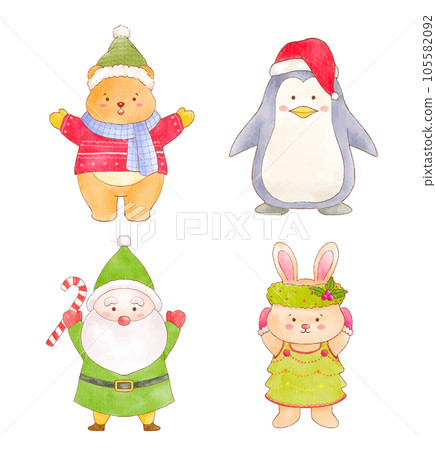 Cute watercolor of animals Christmas characters Cute watercolor of animals Christmas characters 105582092