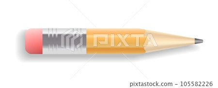 Realistic drawing pencil with rubber end. Sharpened detailed graphic design element 105582226