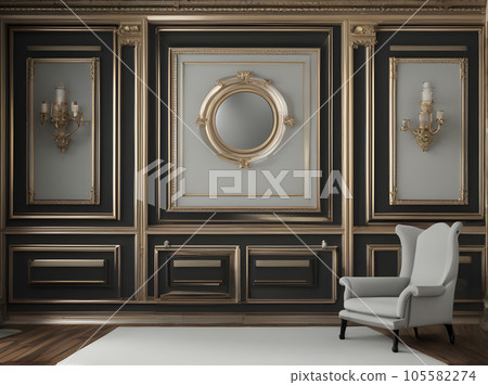 Realistic contemporary black and gold baby room. 105582274