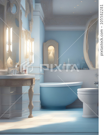 Realistic bathroom in blue and white Disneyinspired. 105582281