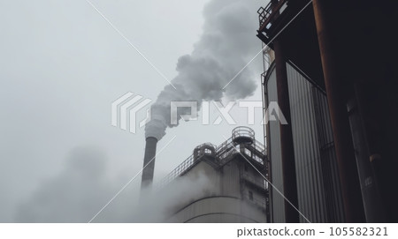industrial chimney with heavy smoke rise on the gray smoky sky industrial chimney with heavy smoke rise on the gray smoky sky 105582321