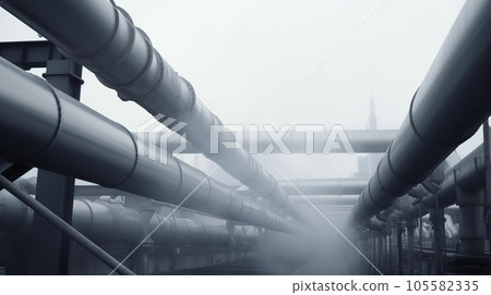 steel pipeline system , on a cloudy day, in an industrial area steel pipeline system , on a cloudy day, in an industrial area 105582335