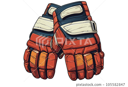 Hockey equipment including gloves Vector illustration, Hockey gloves flat illustration 2d vector vintage Hockey equipment including gloves Vector illustration, Hockey gloves flat illustration 2d vector vintage 105582847