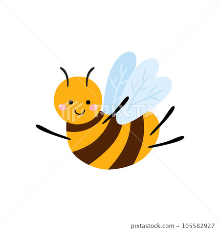 Cute baby honey bee character. Cartoon hand drawn happy flying bee insect vector isolated element Cute baby honey bee character. Cartoon hand drawn happy flying bee insect vector isolated element 105582927