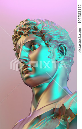 Holographic 3D antique statue on pastel background 105583112