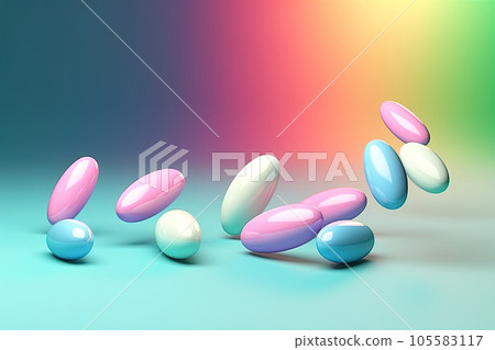 Pastel color medicine pills levitating background 105583117