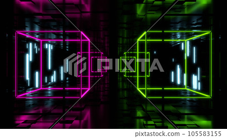 VJ Tunnel Rectangle Neon Luminous Box Cyber Purple Green [Available in another version] 105583155