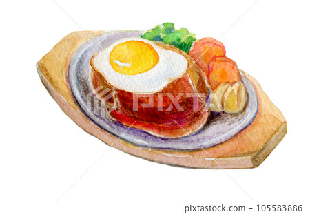 水彩插圖漢堡配煎蛋 水彩插圖漢堡配煎蛋 105583886