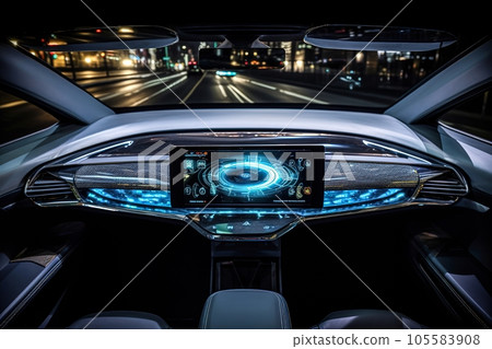 Holographic display in the cabin of an ultra-modern car Holographic display in the cabin of an ultra-modern car 105583908