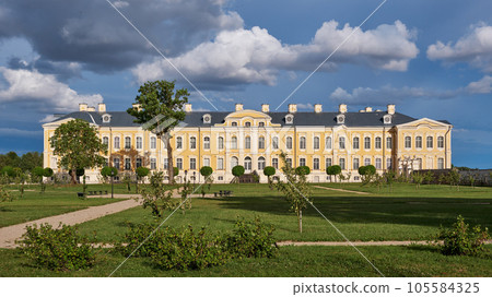 View of Latvian tourist landmark attraction -  Rundale palace and park, Pilsrundale, Latvia. 105584325