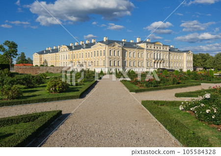 Latvian tourist landmark attraction -  French garden and Rundale palace, Pilsrundale, Latvia. Latvian tourist landmark attraction -  French garden and Rundale palace, Pilsrundale, Latvia. 105584328