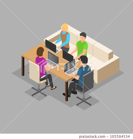 Team it working background. Isometric illustration of vector team it working background for web design Team it working background. Isometric illustration of vector team it working background for web design 105584534