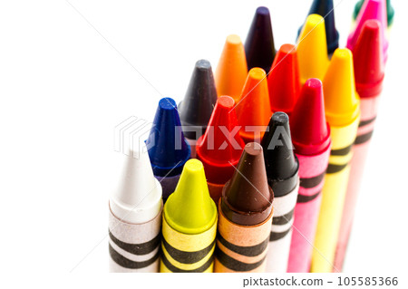 Multicolored crayons on a white background. Multicolored crayons on a white background. 105585366