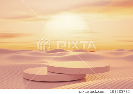 3D podium with copy space for product display presentation on tropical sunset beach abstract background. Tropical summer and vacation concept. 3D podium with copy space for product display presentation on tropical sunset beach abstract background. Tropical summer and vacation concept. 105585783