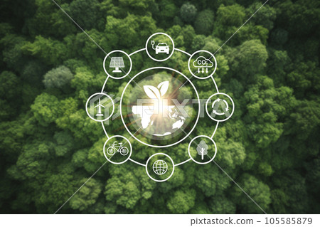 net zero target and carbon credit.CO2 emission reduction to stop global warming problem and reduce pollution into atmosphere from big industrial. net zero target and carbon credit.CO2 emission reduction to stop global warming problem and reduce pollution into atmosphere from big industrial. 105585879