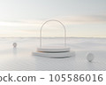 3D podium with copy space for product display presentation on tropical sunset beach abstract background. Tropical summer and vacation concept. 105586016