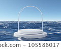 3D podium with copy space for product display presentation on tropical sunset beach abstract background. Tropical summer and vacation concept. 105586017