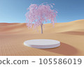 3D podium with copy space for product display presentation on tropical sunset beach abstract background. Tropical summer and vacation concept. 105586019