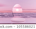 3D podium with copy space for product display presentation on tropical sunset beach abstract background. Tropical summer and vacation concept. 105586021