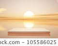 3D podium with copy space for product display presentation on tropical sunset beach abstract background. Tropical summer and vacation concept. 105586025