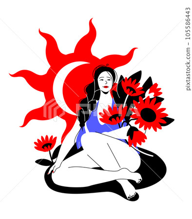 Girl with sunflowers - colorful flat design style illustration Girl with sunflowers - colorful flat design style illustration 105586443