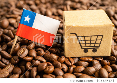 Chile flag on coffee bean, import export trade online commerce concept. Chile flag on coffee bean, import export trade online commerce concept. 105586521