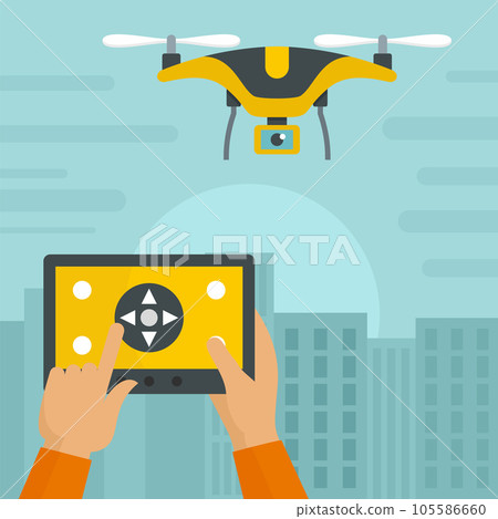 Control drone on pad background. Flat illustration of control drone on pad vector background for web design Control drone on pad background. Flat illustration of control drone on pad vector background for web design 105586660
