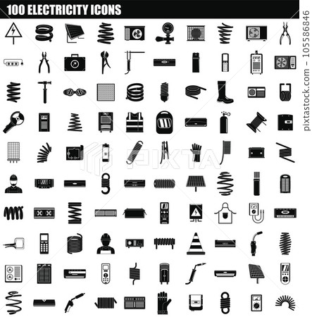 100 electricity icon set. Simple set of 100 electricity vector icons for web design isolated on white background 100 electricity icon set. Simple set of 100 electricity vector icons for web design isolated on white background 105586846