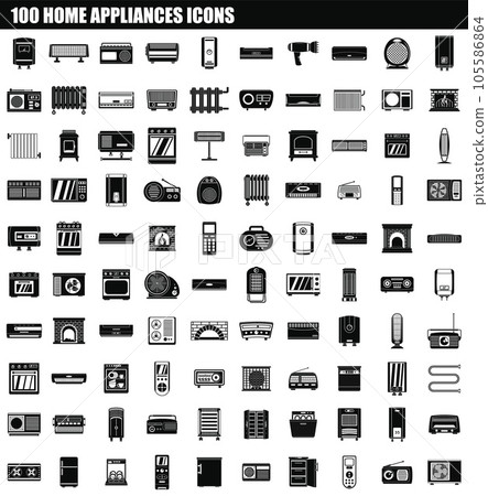 100 home appliances icon set. Simple set of 100... - Stock Illustration ...