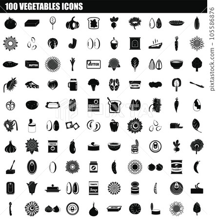 100 vegetables icon set. Simple set of 100 vegetables vector icons for web design isolated on white background 105586876