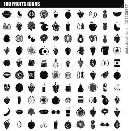 100 fruits icon set. Simple set of 100 fruits vector icons for web design isolated on white background 100 fruits icon set. Simple set of 100 fruits vector icons for web design isolated on white background 105586877