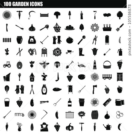 100 garden icon set. Simple set of 100 garden vector icons for web design isolated on white background 100 garden icon set. Simple set of 100 garden vector icons for web design isolated on white background 105586878
