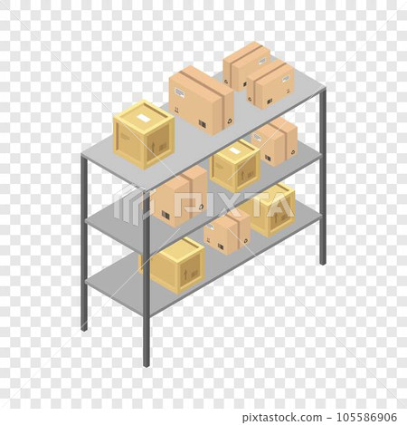 Delivery box shelf icon. Isometric of delivery box shelf vector icon for on transparent background Delivery box shelf icon. Isometric of delivery box shelf vector icon for on transparent background 105586906